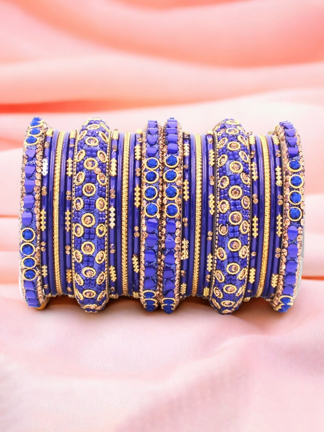 

leshya Set Of 26 Brass-Plated Stone-Studded Bangles, Blue