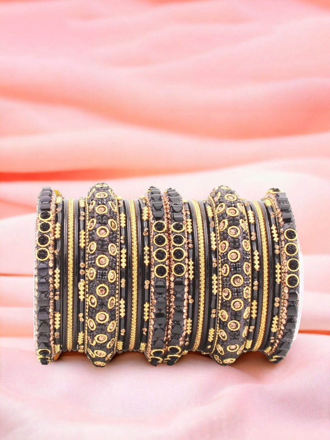 

leshya Set Of 26 Brass-Plated Stone-Studded Bangles, Black
