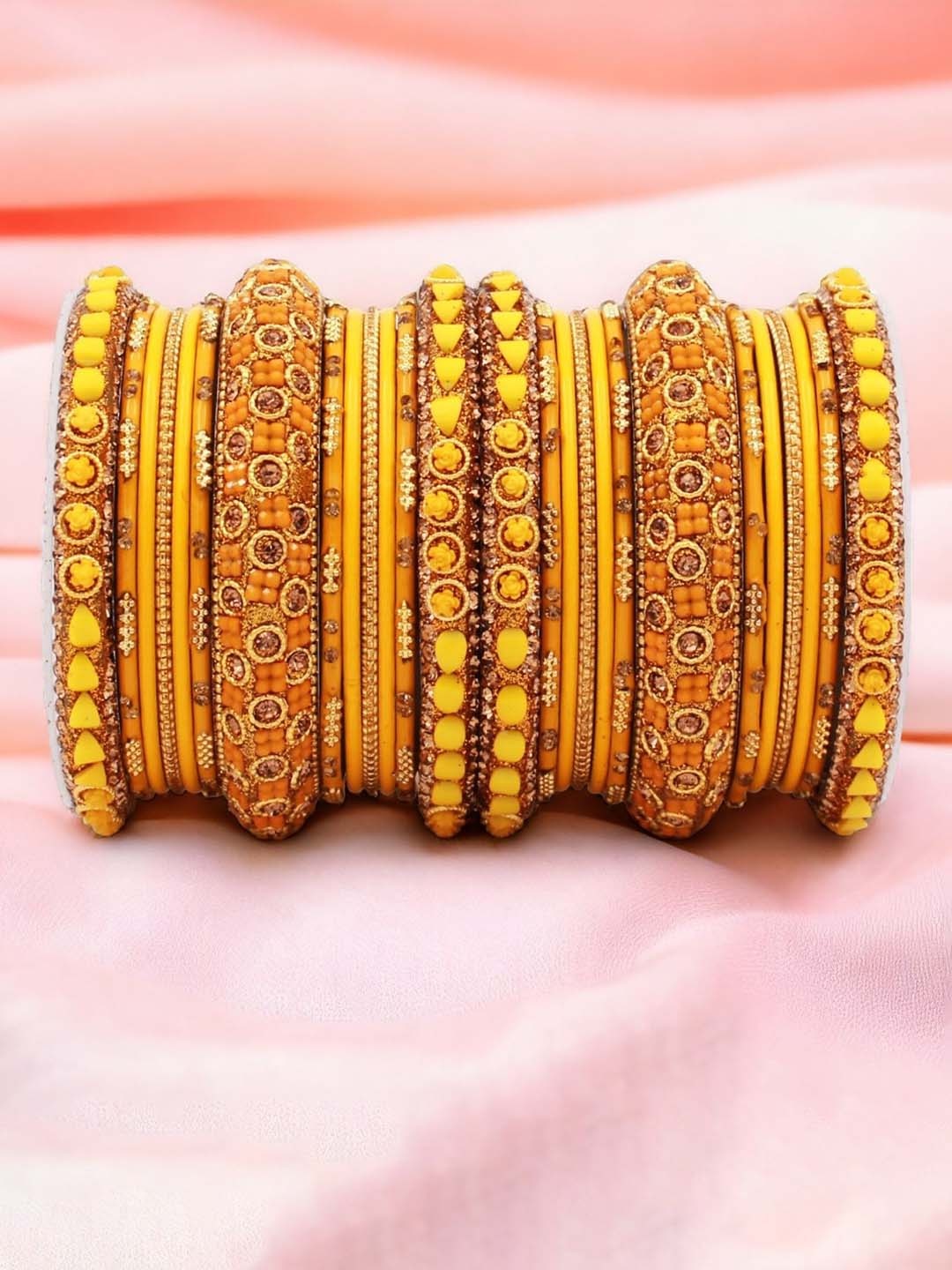 

leshya Set Of 26 Brass-Plated Stone-Studded Bangles, Yellow