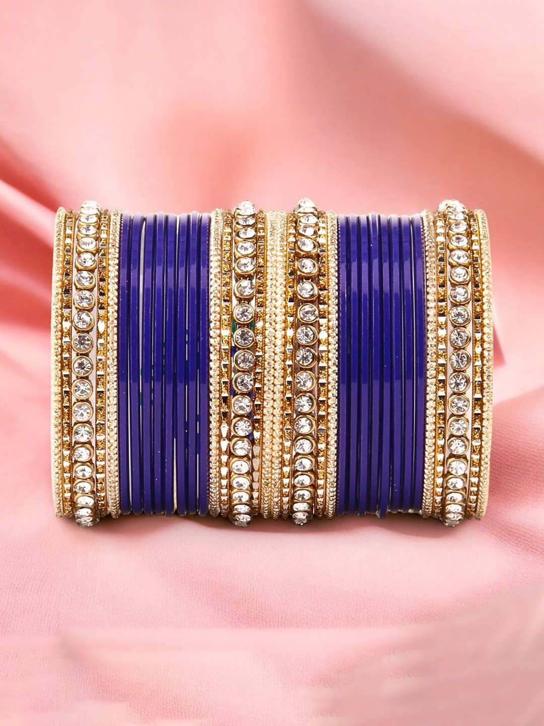 

leshya Set Of 36 Brass-Plated Kundan-Studded Bangle, Blue