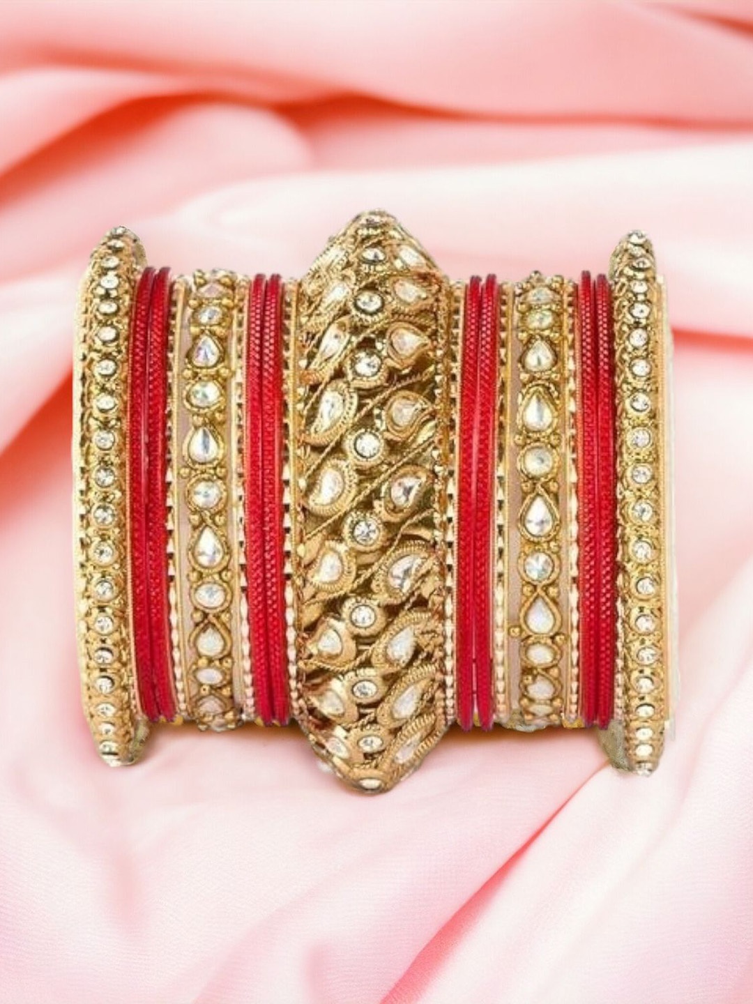 

leshya Set Of 22 Brass-Plated Kundan Studded Bangles, Bronze