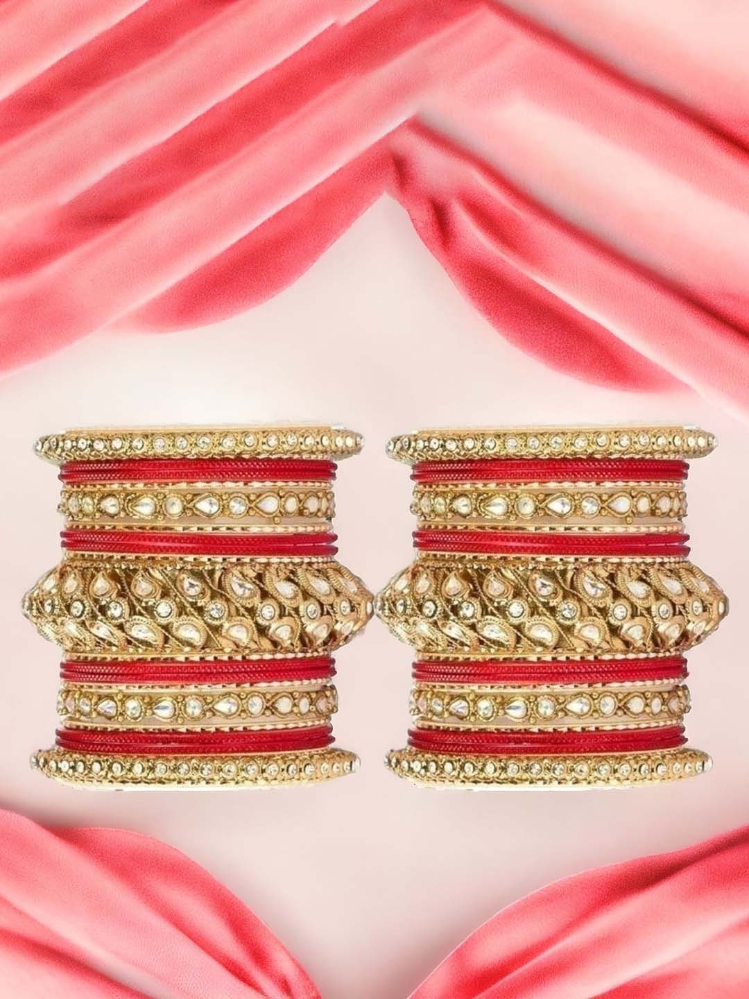 

leshya Set Of 44 Brass-Plated Kundan-Studded Bangle, Red