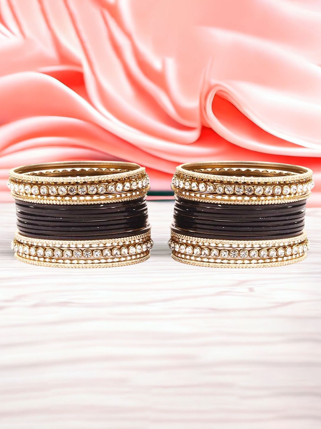 

leshya Set Of 36 Brass-Plated Kundan-Studded Bangles, Black