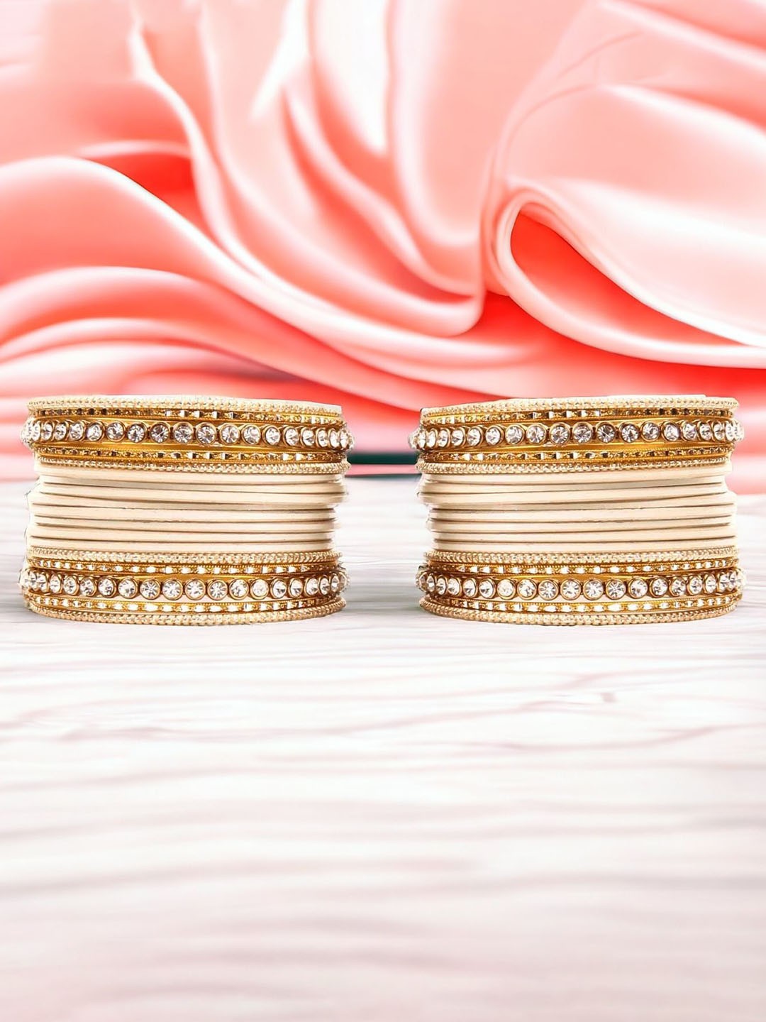 

leshya Set Of 36 Brass-Plated Kundan-Studded Bangle, Beige