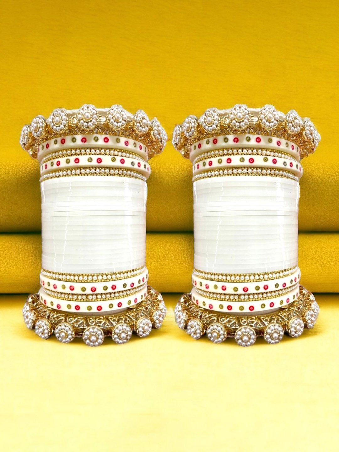 

leshya Set Of 60 Brass-Plated Kundan-Studded Bangle, White