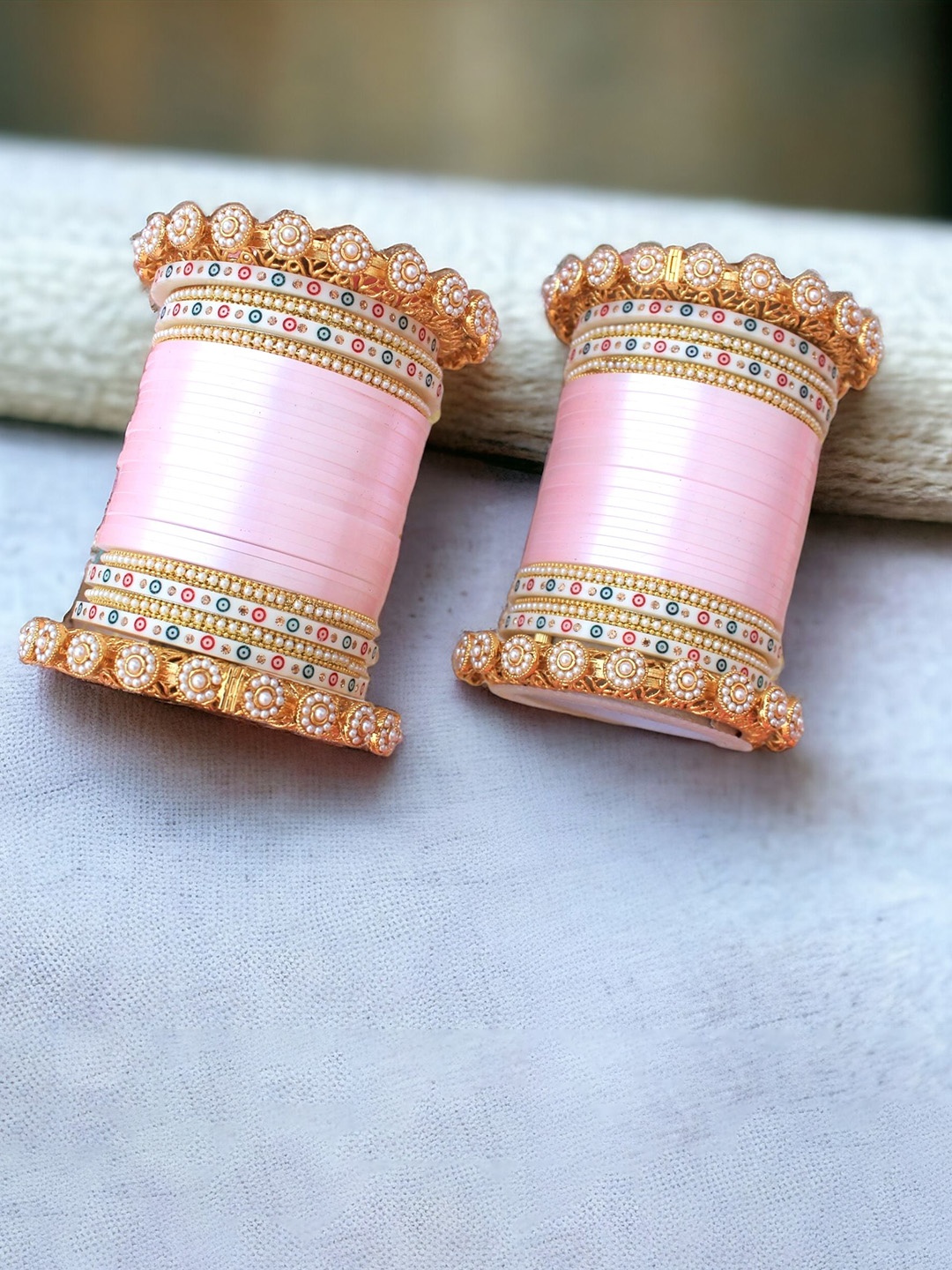 

leshya Set Of 60 Brass-Plated Kundan Studded Bangles, Pink