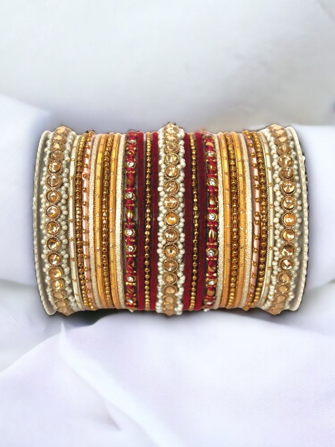 

leshya Set of 62 Brass-Plated Kundan Studded Bangles, Bronze