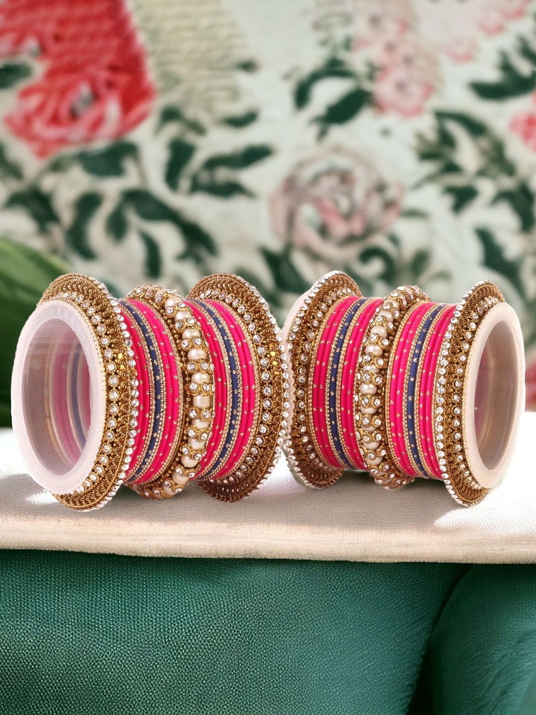 

leshya Set Of 50 Brass-Plated Kundan-Studded Bangle, Pink