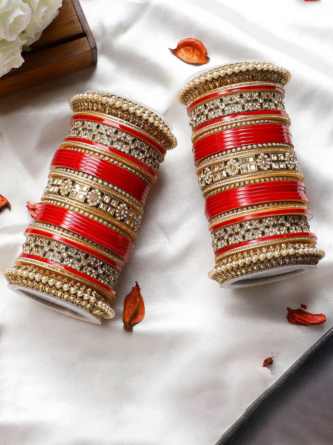 

leshya Set Of 50 Brass-Plated Kundan-Studded Bangle, Beige