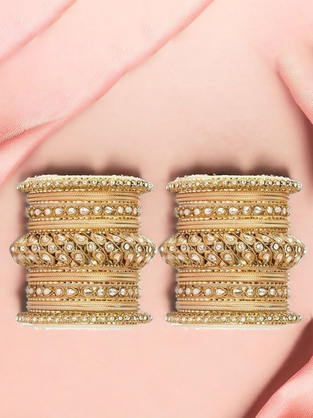 

leshya Set Of 44 Brass-Plated Kundan-Studded Bangle, Gold