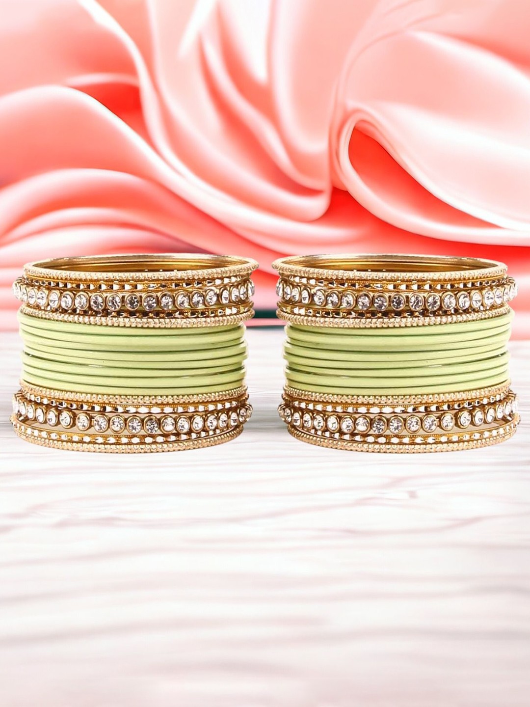 

leshya Set Of 36 Brass-Plated Kundan-Studded Bangle, Beige