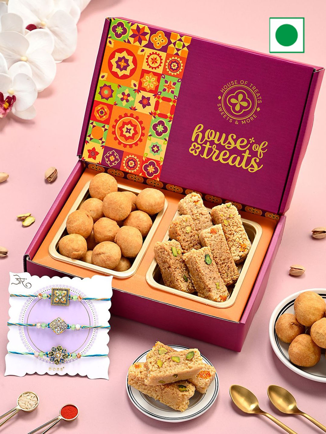 

RawFruit 5-Pcs Sweets Gift Box With Rakhi Set, Pink