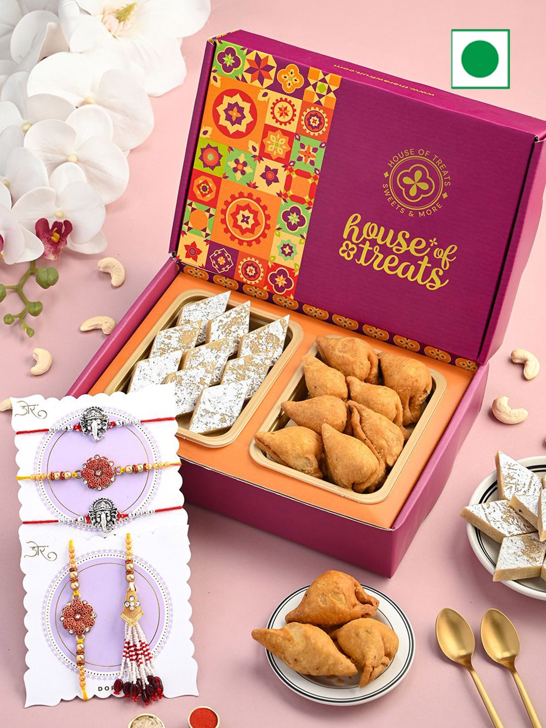 

RawFruit 7-Pcs Sweets Gift Box With Rakhi, Pink