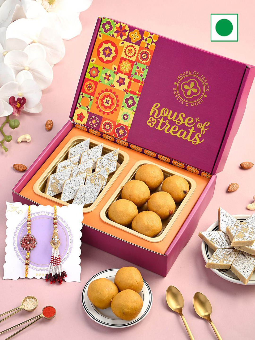 

RawFruit 4-Pcs Sweets Gift Box With Rakhi, Pink