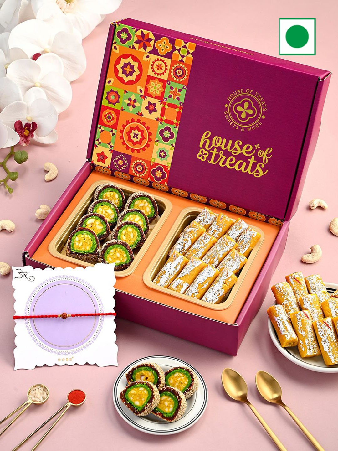 

RawFruit 3-Pcs Sweets Gift Box With Rakhi, Pink