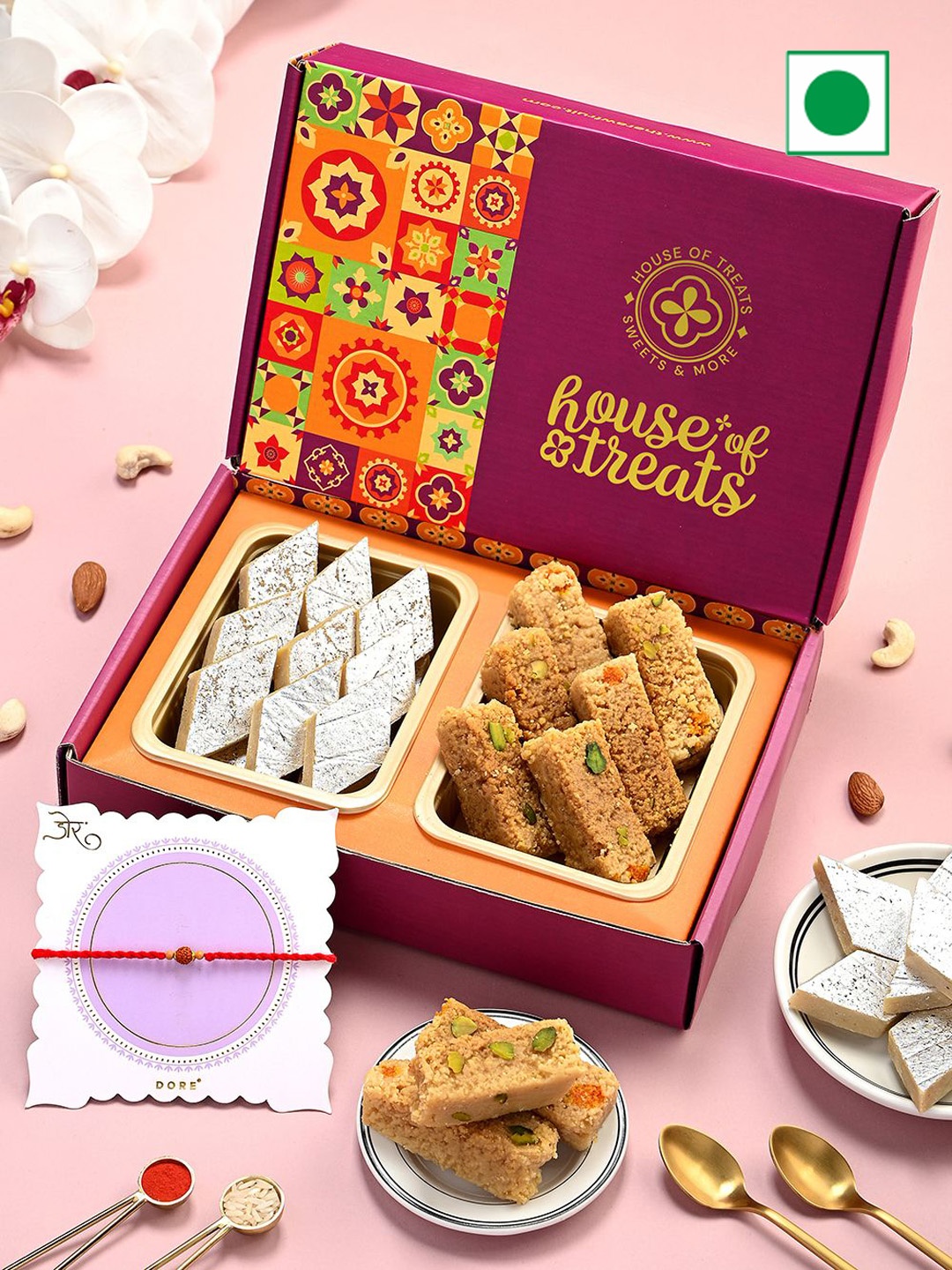 

RawFruit 3-Pcs Sweets Gift Box With Rakhi, Pink