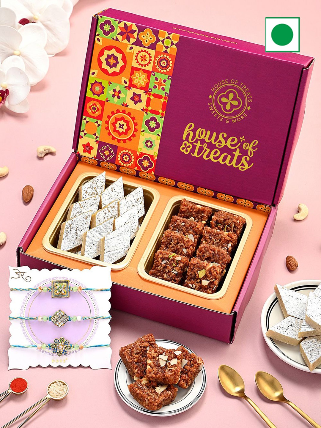 

RawFruit 3-Pcs Sweets Gift Box With Rakhi Set, Pink