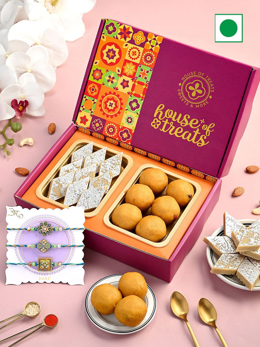 

RawFruit 5-Pcs Sweets Gift Box With Rakhi, Pink