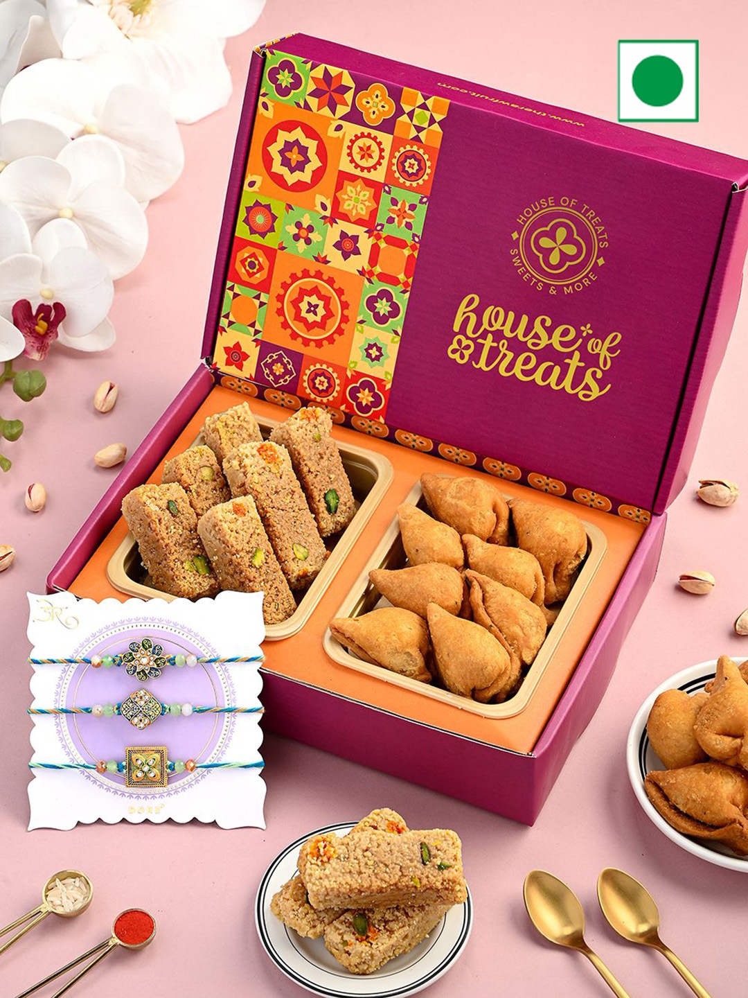 

RawFruit 5-Pcs Sweets Gift Box With Rakhi, Pink