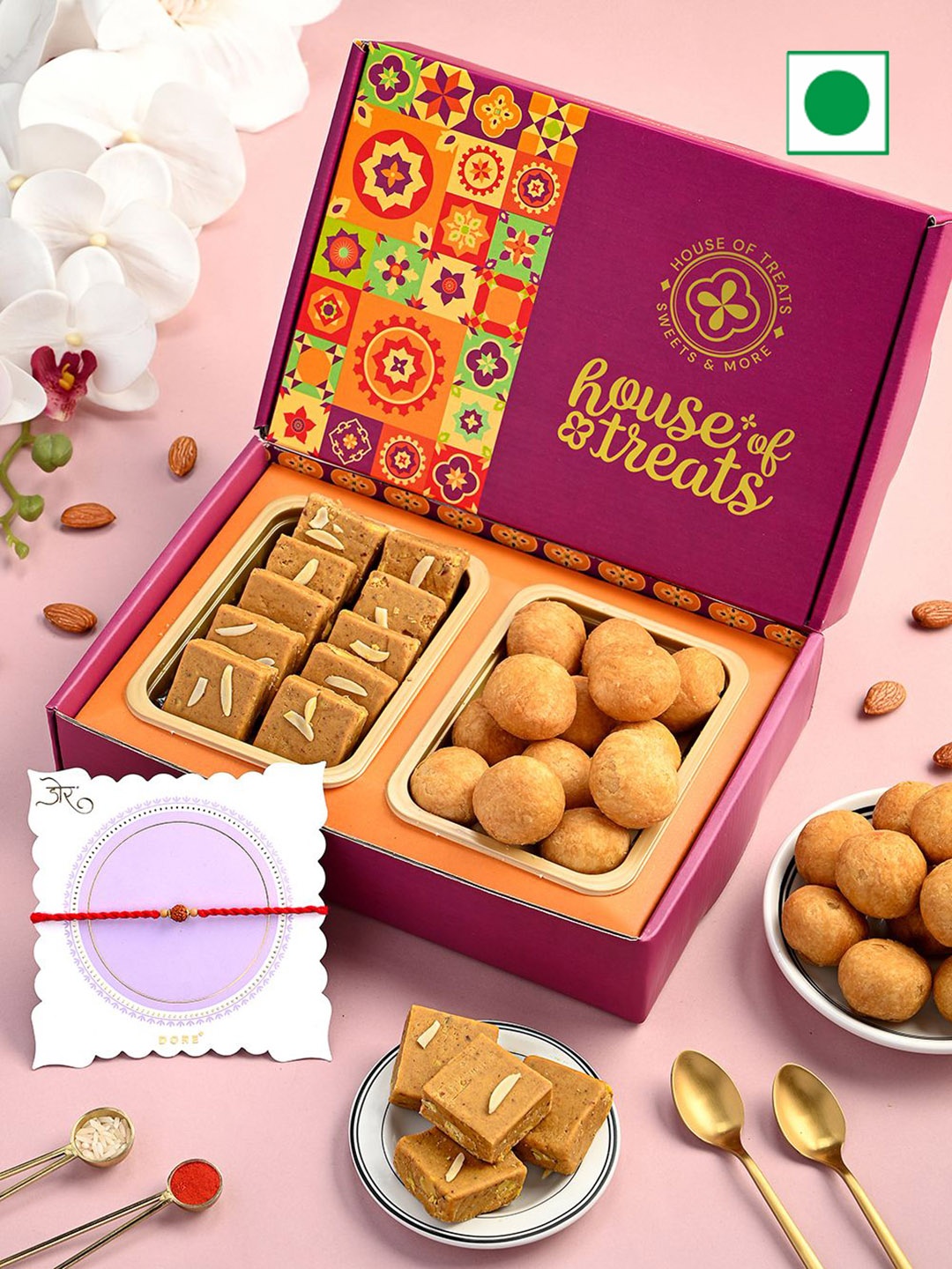 

RawFruit 3-Pcs Sweets Gift Box With Rakhi, Pink
