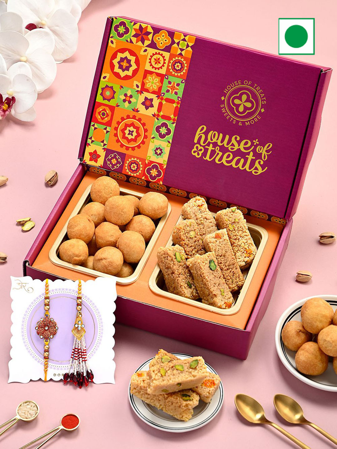 

RawFruit 4-Pcs Sweets Gift Box With Rakhi, Pink