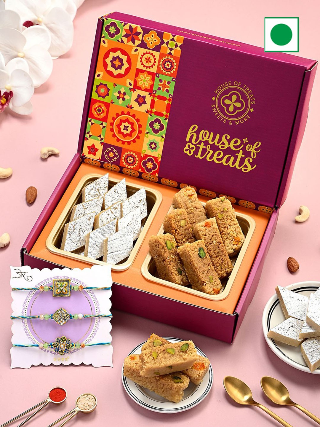 

RawFruit 5-Pcs Sweets Gift Box With Rakhi, Pink