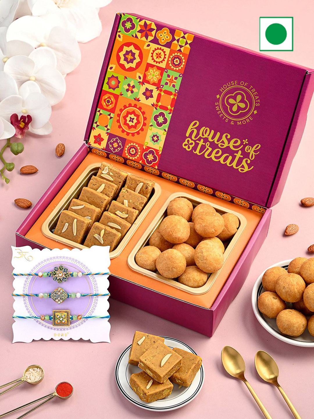 

RawFruit 5-Pcs Sweets Gift Box With Rakhi Set, Pink