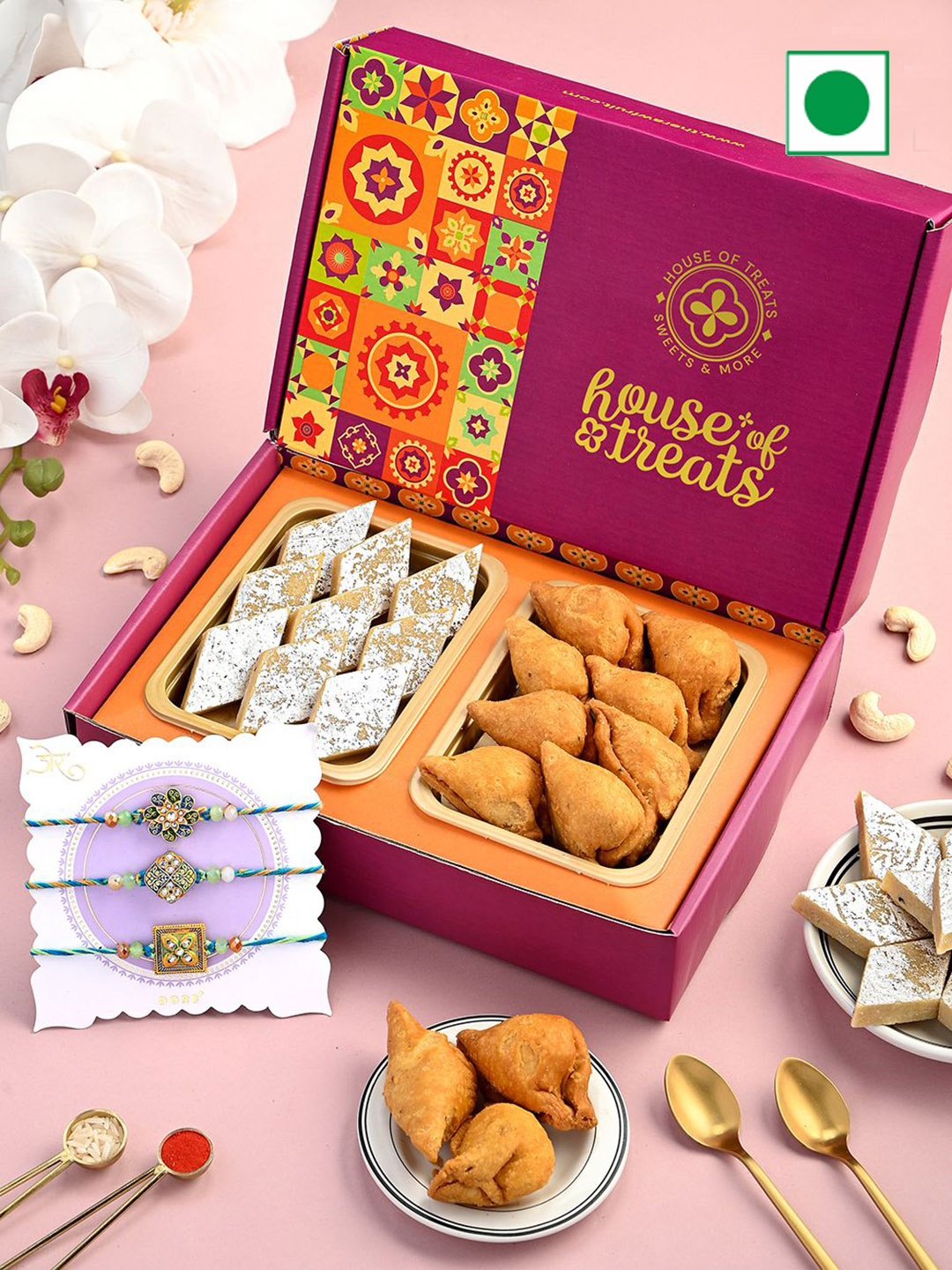

RawFruit 5-Pcs Sweets Gift Box With Rakhi, Pink