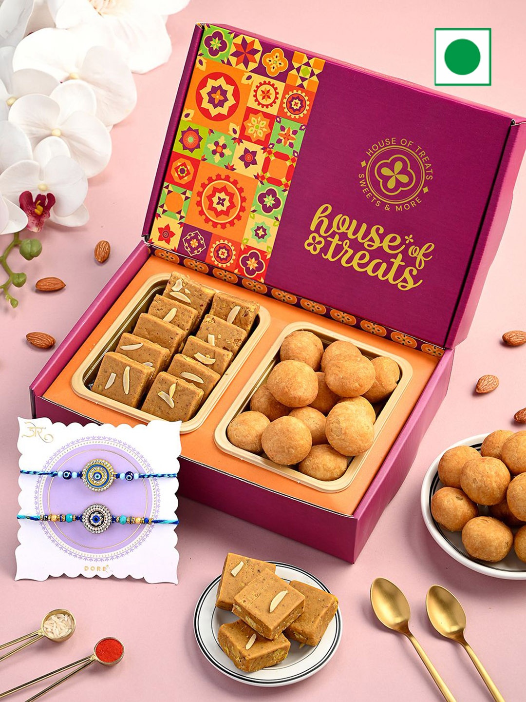 

RawFruit 4-Pcs Sweets Gift Box With Rakhi Set, Pink