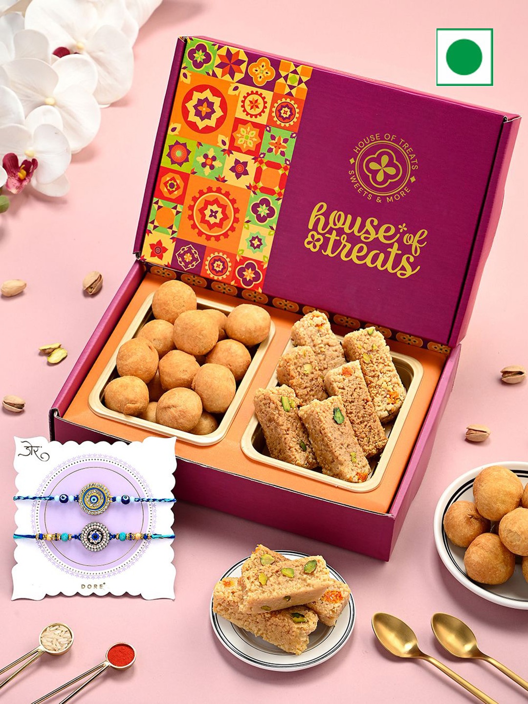 

RawFruit 4-Pcs Sweets Gift Box With Rakhi Set, Pink