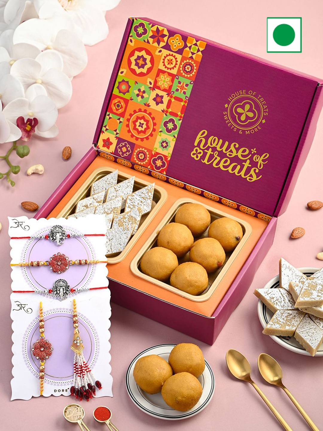 

RawFruit 7-Pcs Sweets Gift Box With Rakhi, Pink