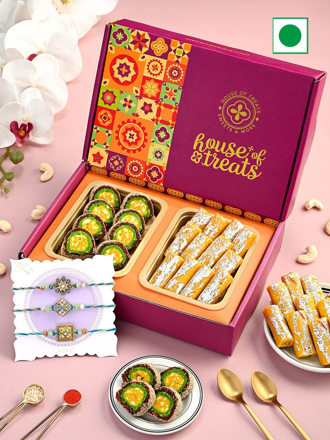 

RawFruit 5-Pcs Sweets Gift Box With Rakhi Set, Pink