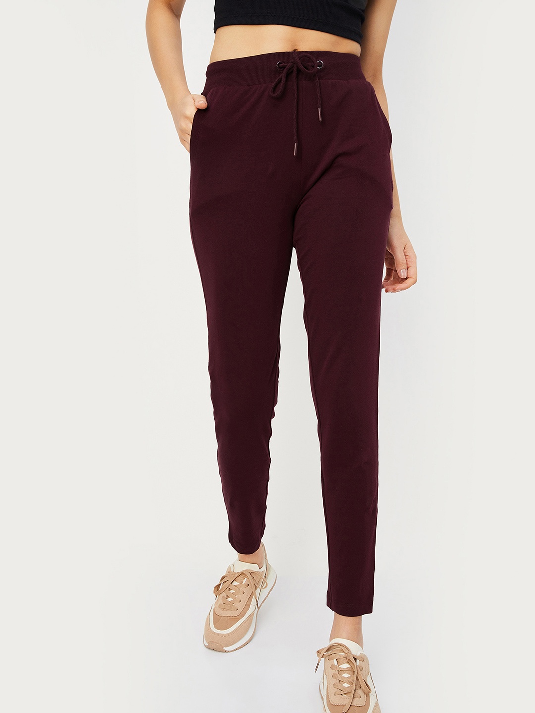 

max Women Solid Sports Track Pants, Maroon