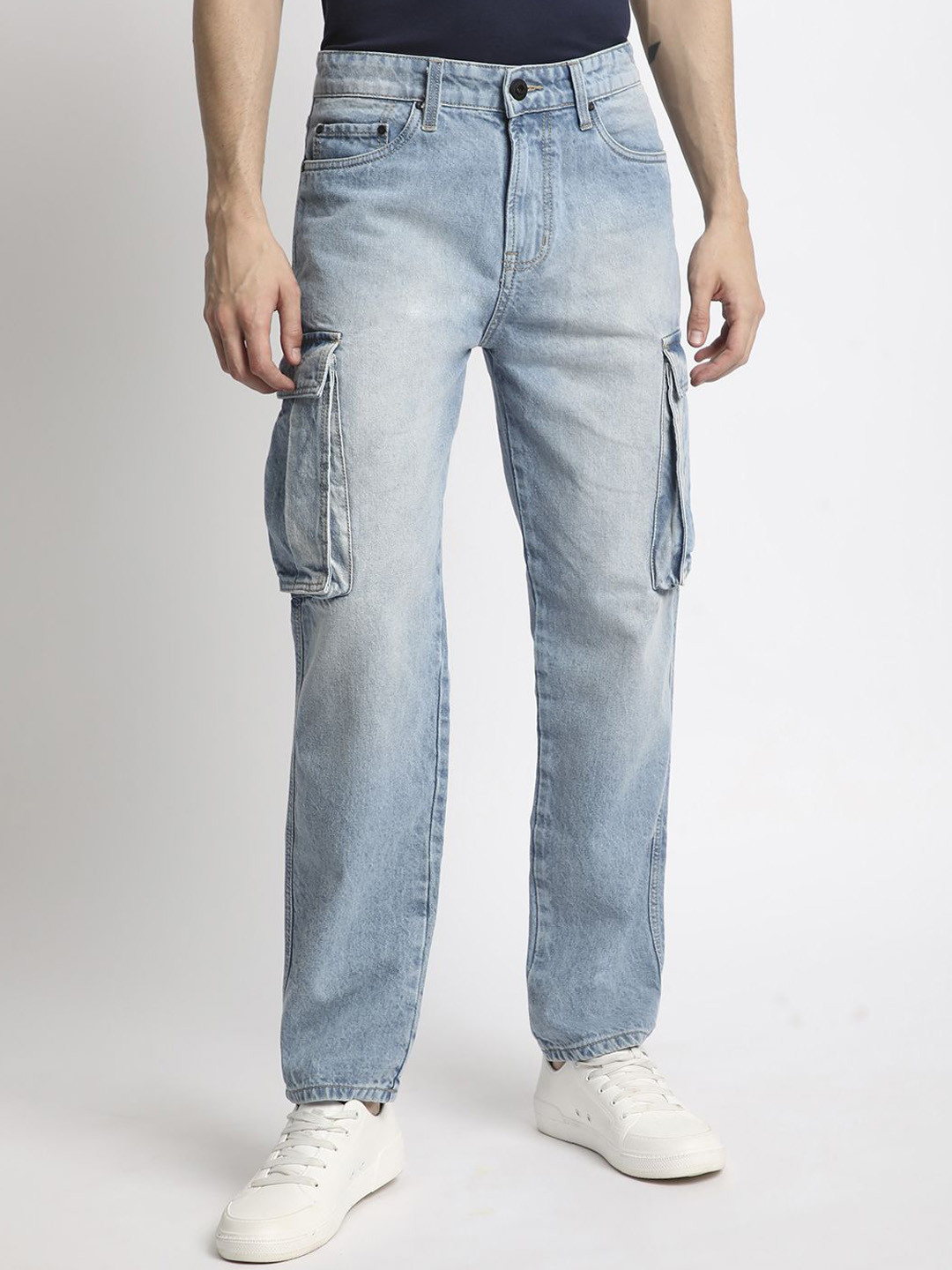 

The Roadster Lifestyle Co Men Relaxed Fit Pure Cotton Cargo Denim Jeans, Blue