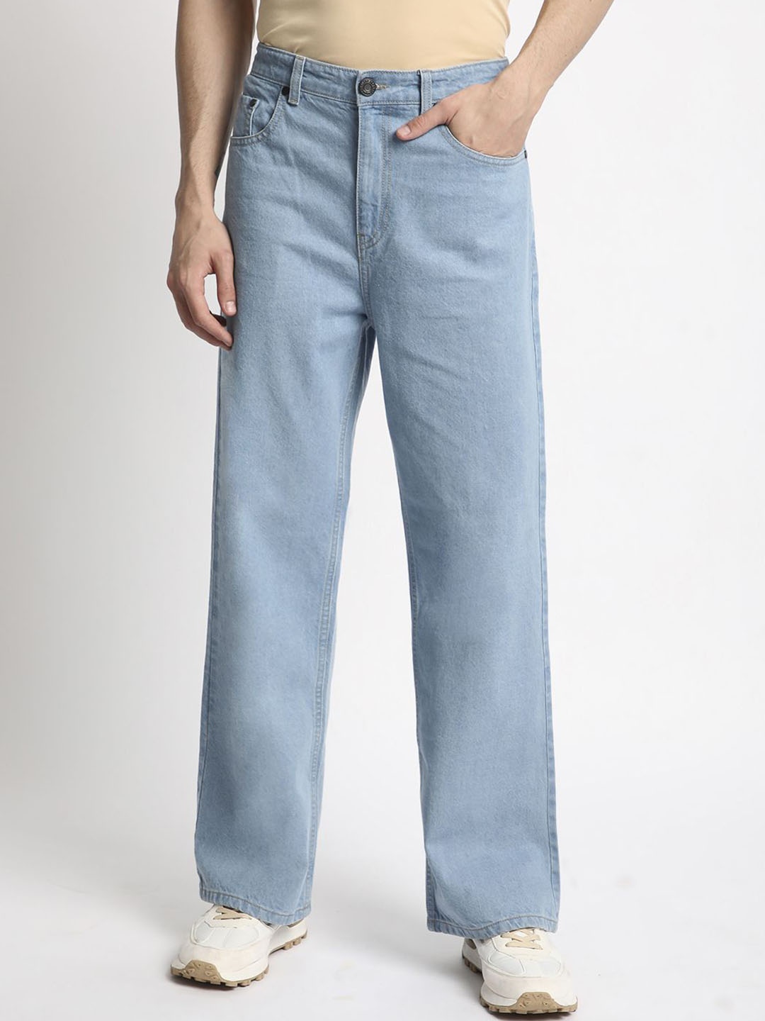 

Bene Kleed Men Wide Leg Mid-Rise Heavy Fade Jeans, Blue