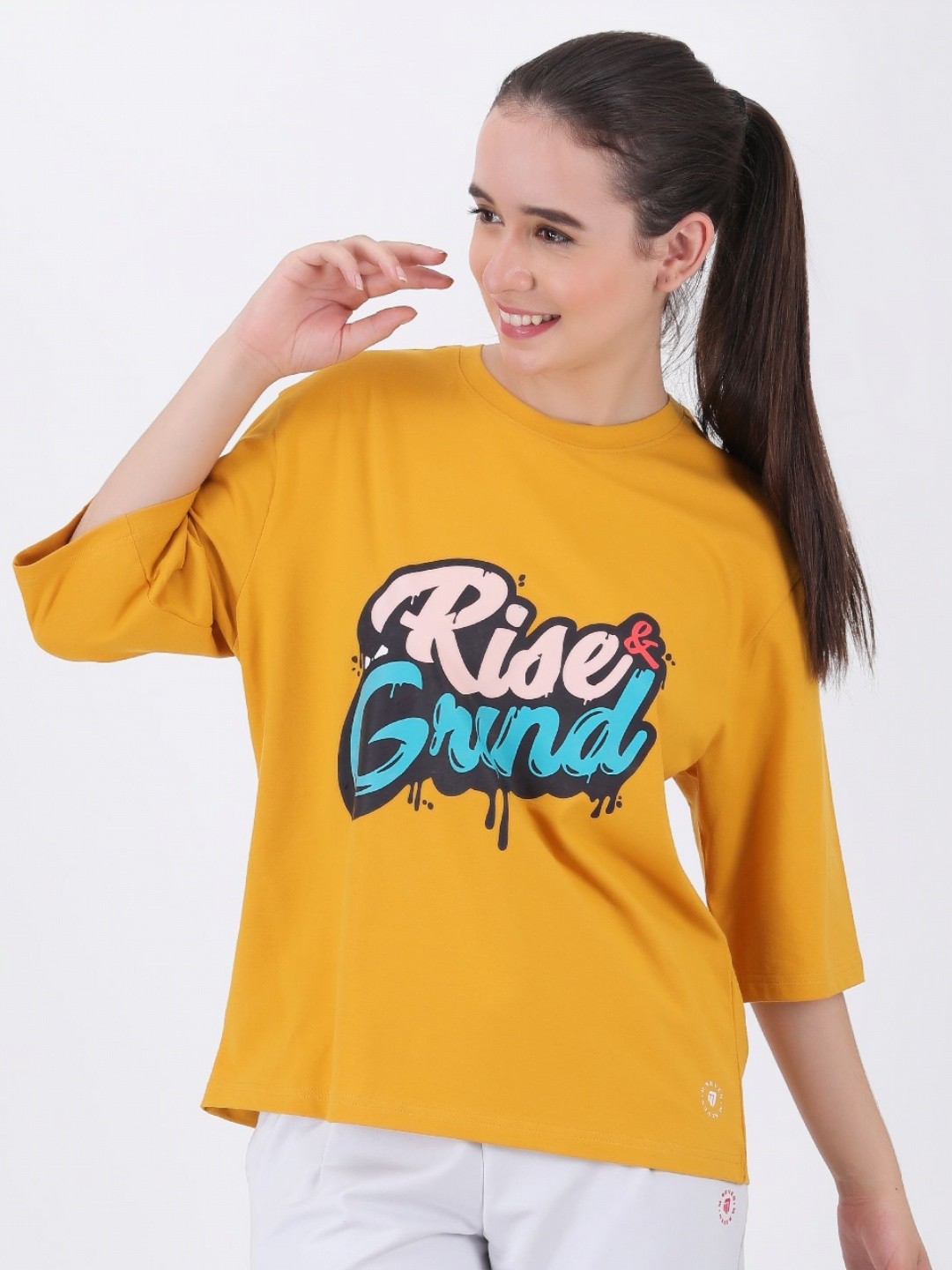 

M7 EMPIRE Women Typography Printed Round Neck Cotton Oversized T-Shirt, Yellow