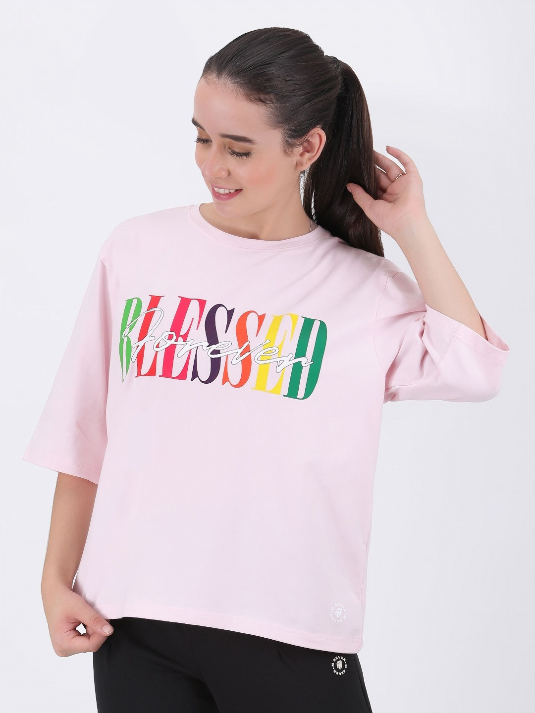 

M7 EMPIRE Women Typography Printed Round Neck Cotton Oversized T-Shirt, Pink