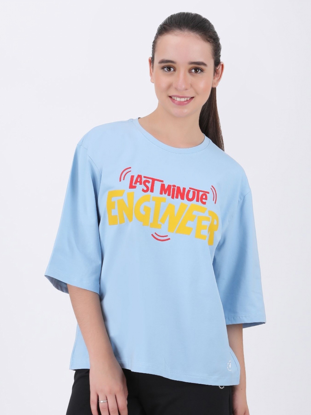 

M7 EMPIRE Women Typography Printed Round Neck Cotton Oversized T-Shirt, Blue