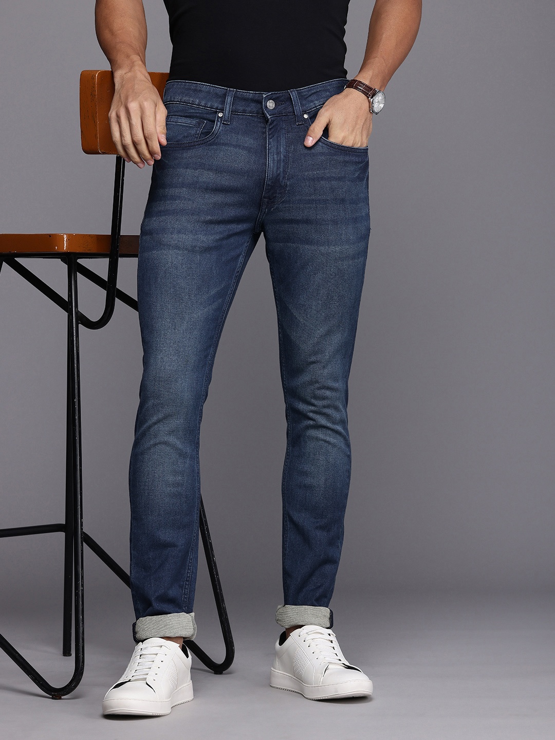 

Louis Philippe Jeans Men Super Slim Fit Light Fade Stretchable Jeans, Blue
