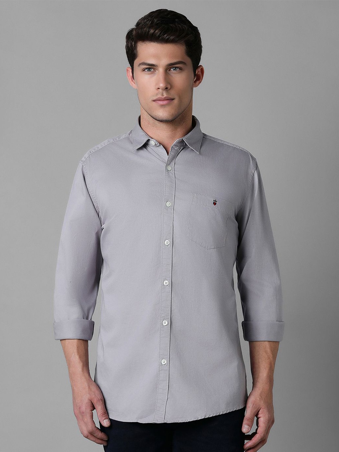 

Louis Philippe Jeans Men Spread Collar Solid Cotton Slim Fit Casual Shirt, Grey