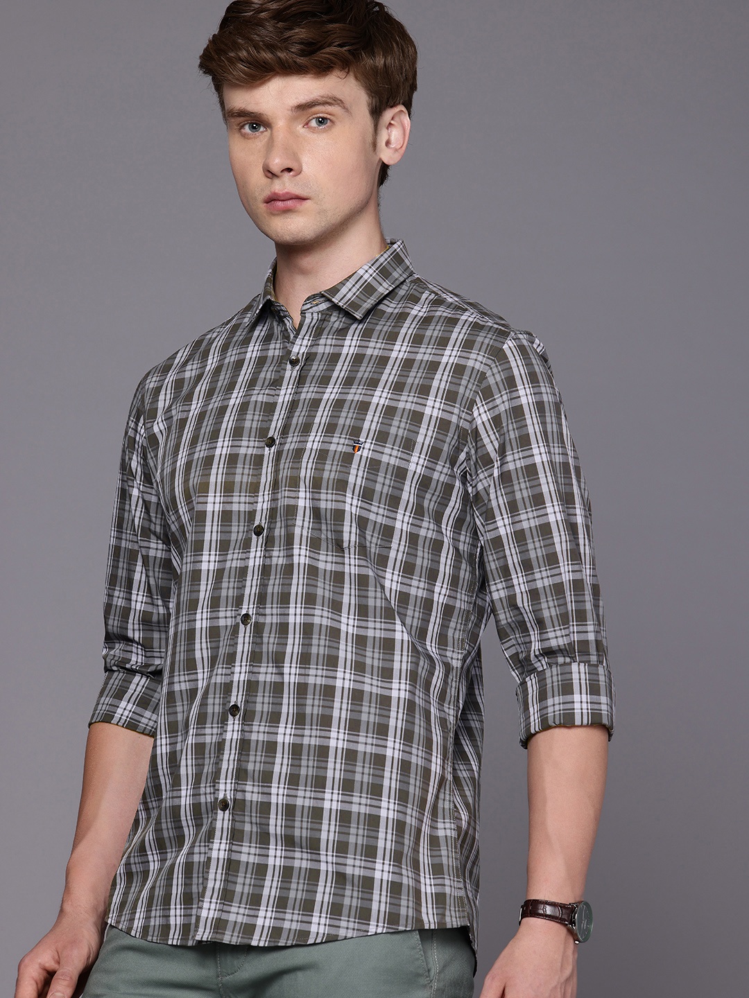 

Louis Philippe Sport Pure Cotton Slim Fit Opaque Checked Casual Shirt, Grey