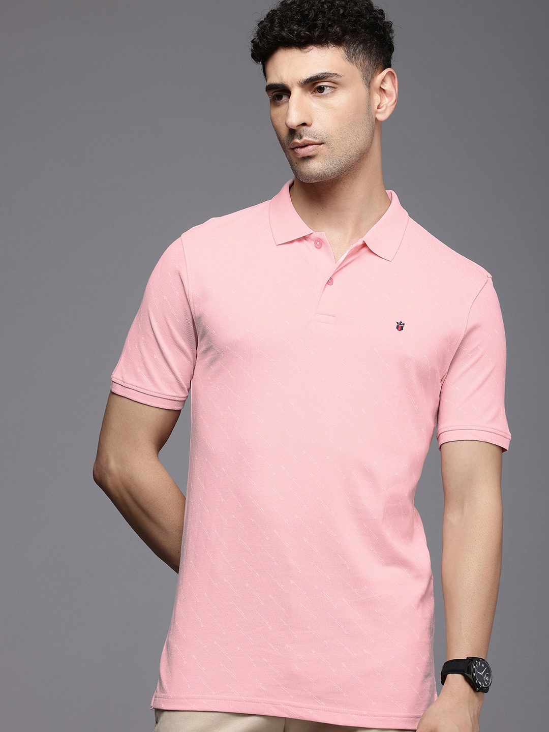 

Louis Philippe Sport Printed Polo Collar Pure Cotton Slim Fit T-shirt, Pink