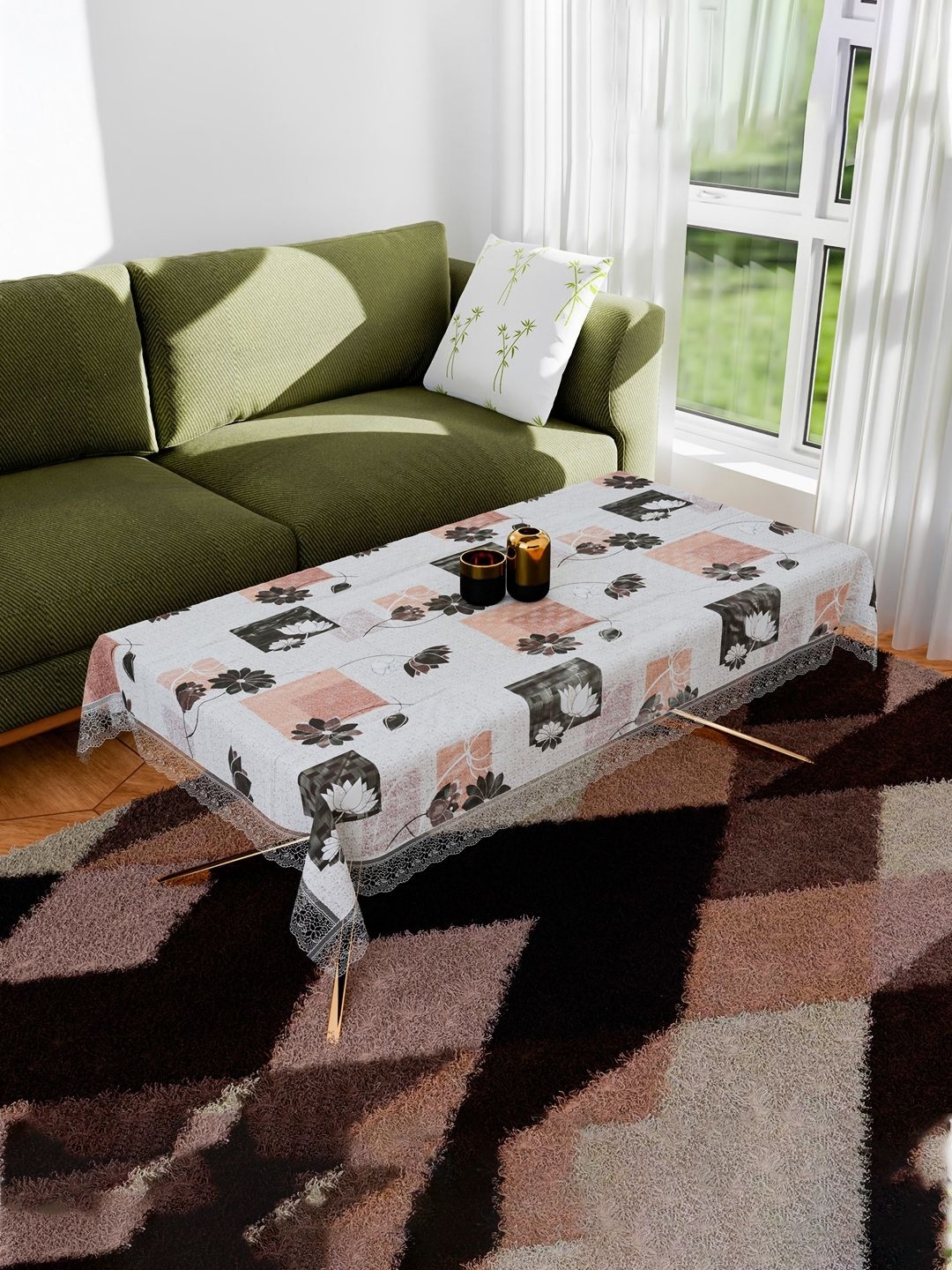 

Kuber Industries Cream-Coloured & White Floral Waterproof 4-Seater Table Cover