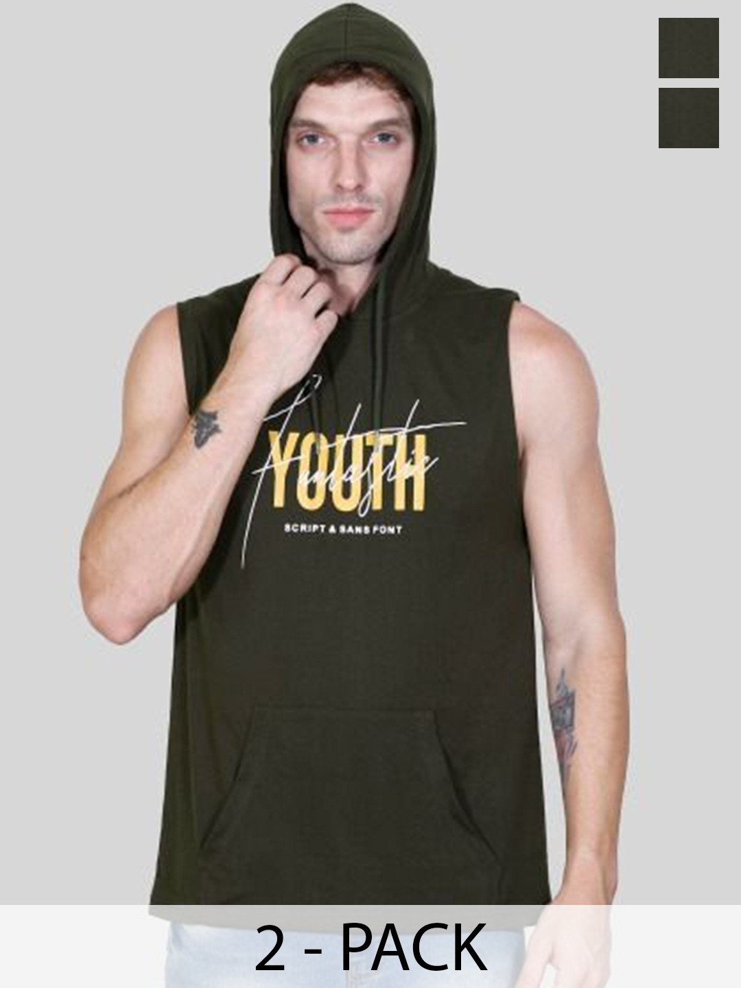 

Looks United Pack Of 2 Printed Hooded Innerwear Vests COMBO-OLV-LU1001, Olive