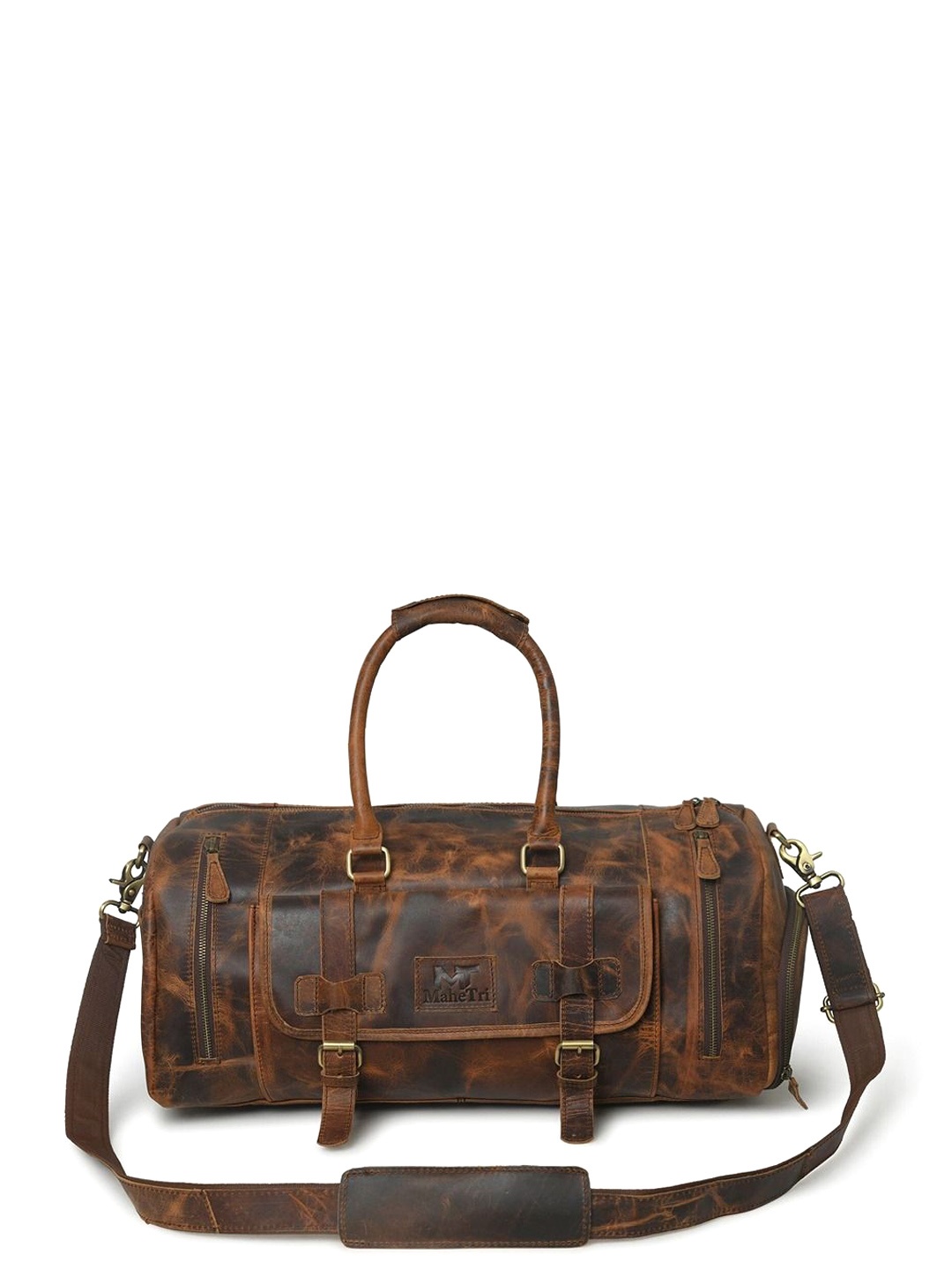 

MaheTri Unisex Printed Leather Medium Casual Duffel Bag, Brown
