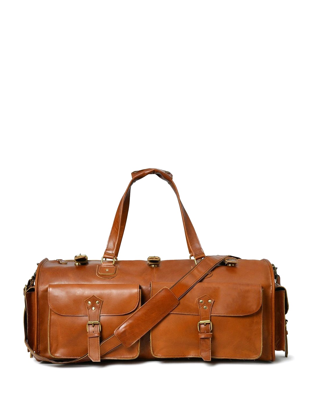 

MaheTri Unisex Medium Leather Casual Duffel Bag, Tan