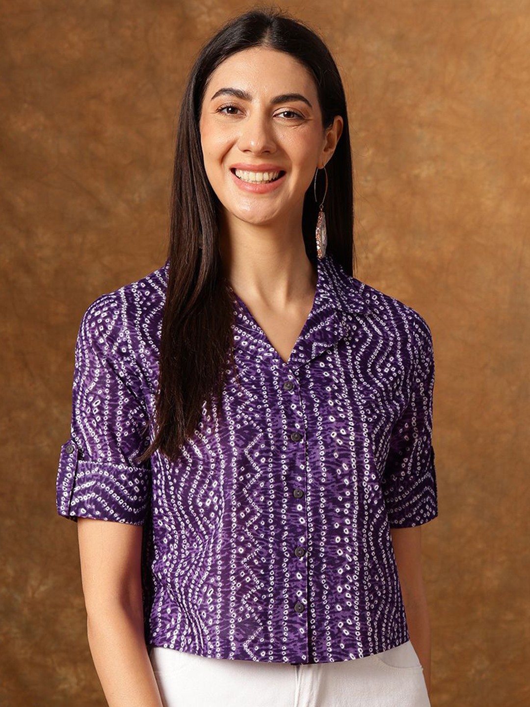 

Anouk Women Geometric Printed V-Neck Cotton Top, Purple