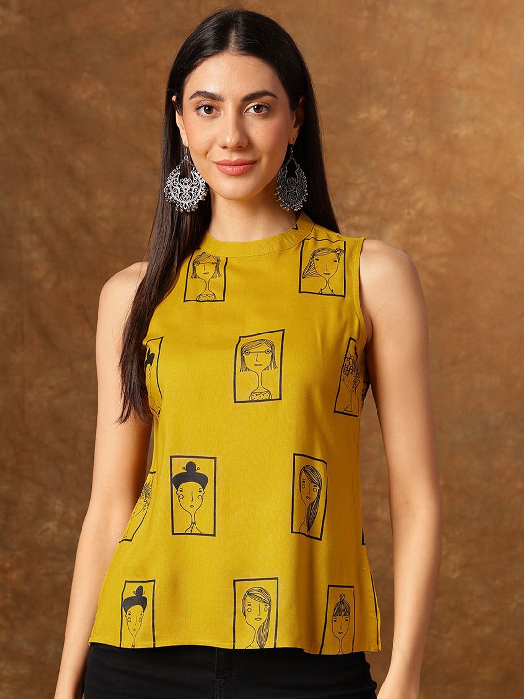 

Anouk Women Ethnic Motifs Printed Round Neck Top, Mustard