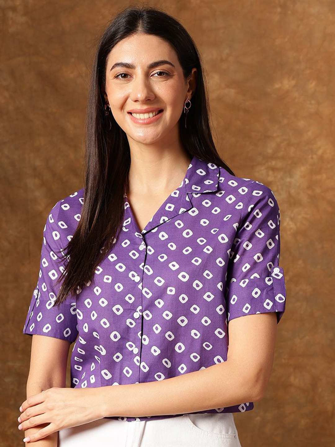 

Anouk Women Floral Printed V-Neck Cotton Top, Purple