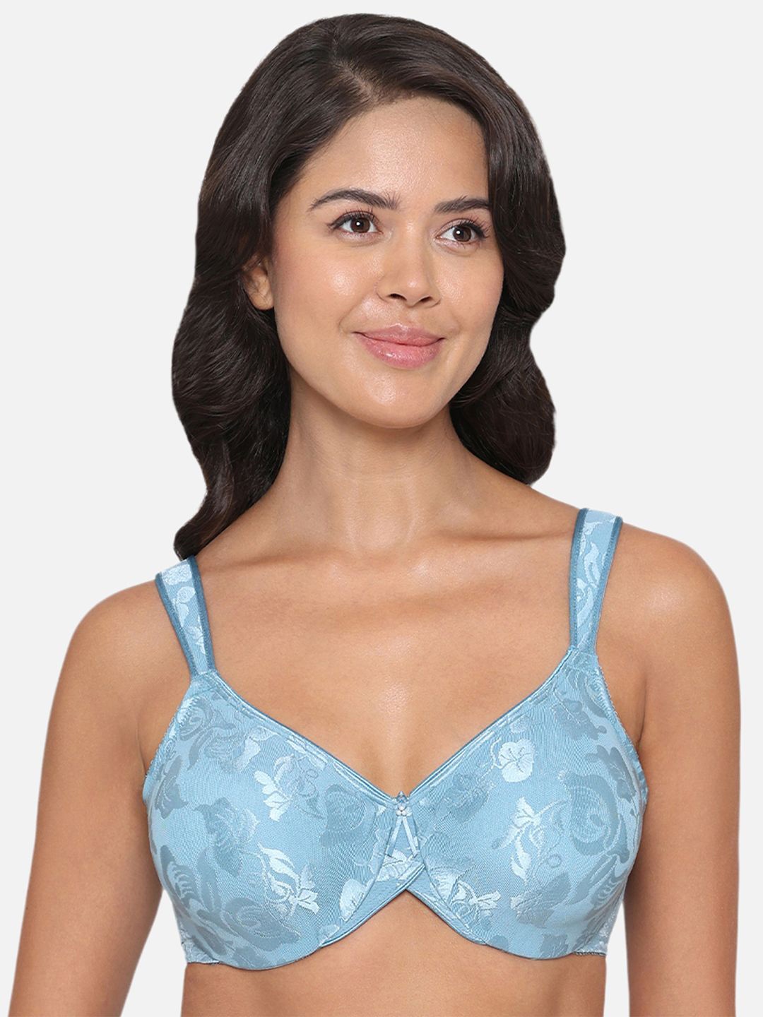 

Wacoal Lace Floral Full Coverage Underwired Non-Padded Push-Up Bra, Blue